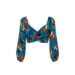 Band of Gypsies Blue Floral Crop Top Large